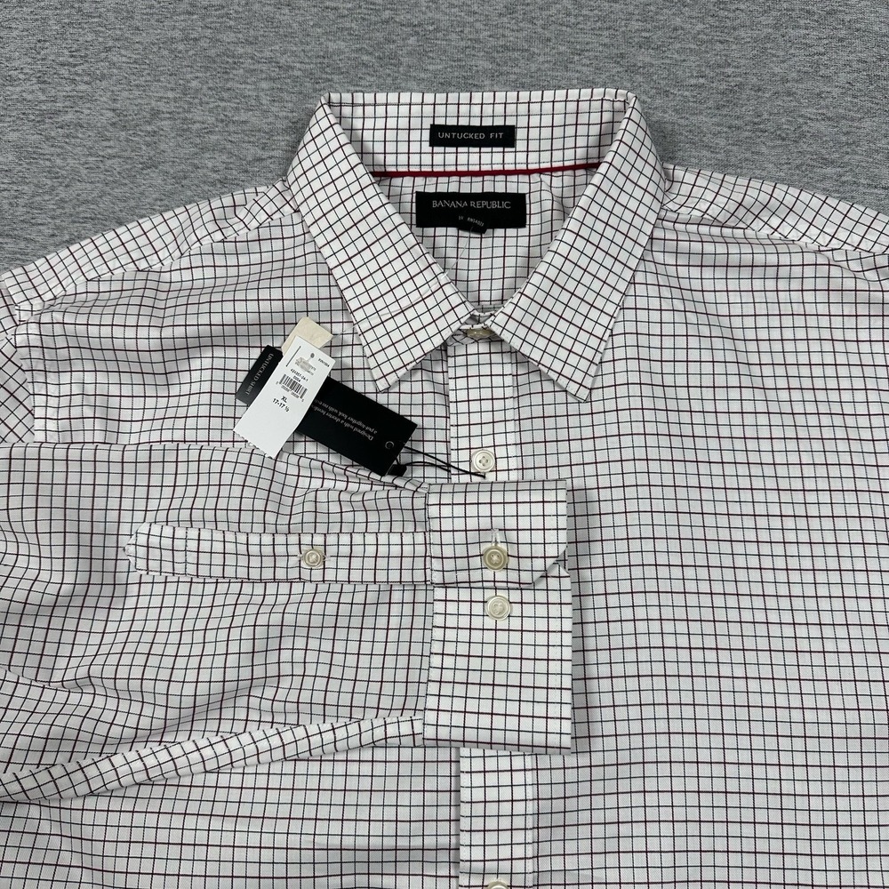Banana Republic Shirt Mens Size XL Check Untucked Fit Non-Iron City Preppy NEW